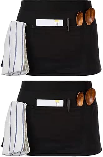 LRUUIDDE Delantales de servidor con 3 bolsillos, delantales de cintura de servidor, medio delantal de camarera, resistente a las gotas de agua