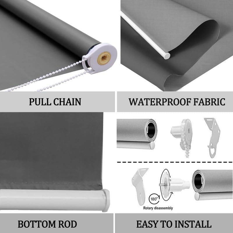 Image of Roller Blinds 300 GSM Polyester Fabric Waterproof & Sun Blockage Corded Roll Up and Down Blinds Curtains for Window, Door, Balcony (Beige Color 3 X 10 Feet, Pack of 1 Piece)