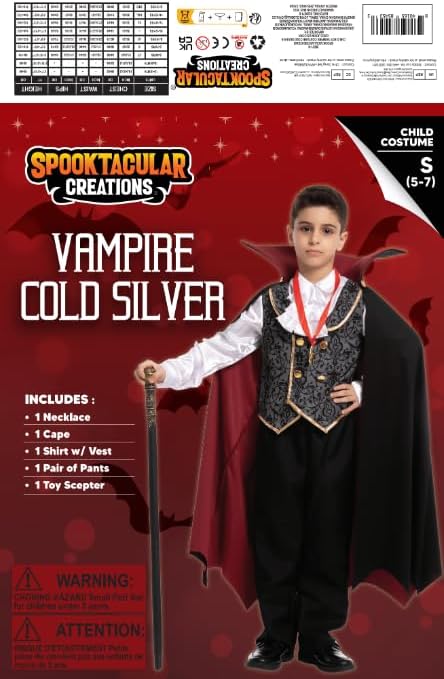 Miniatura 10 de Spooktacular Creations Disfraz de vampiro de Halloween para niño, plata fría con chaleco, camisa, cetro, capa, pantalones para niños Halloween