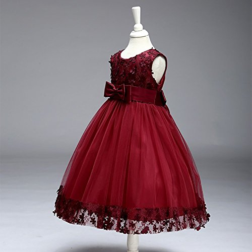 Kids Girls Rose Flower Lace Short A line Party Dress Knee Length Wedding Princess Tulle Tutu Formal Prom Evening Ball Gown3