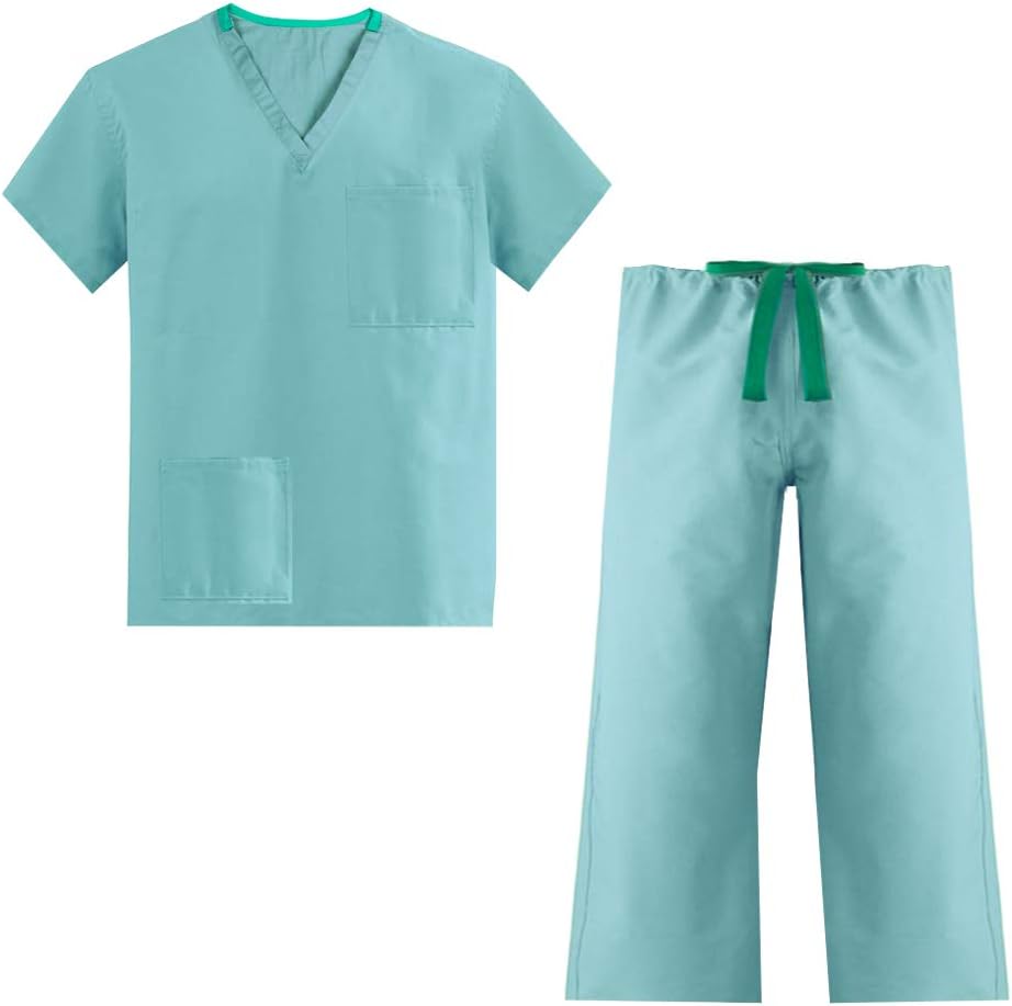 Head2Toe - Unisex V-Neck Reversible 2 Pocket Scrub Top & 1 Pocket Drawstring Pant Classic Medical Uniform Scrubs Set Misty Green (Med) : Clothing, Shoes & Jewelry