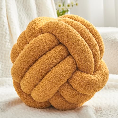 Petrella Knot Pillow Ball Round Throw Pillows Home Decor Cushion Decorative Aesthetic Throw Pillows,Lambswool Yellow 11inch
