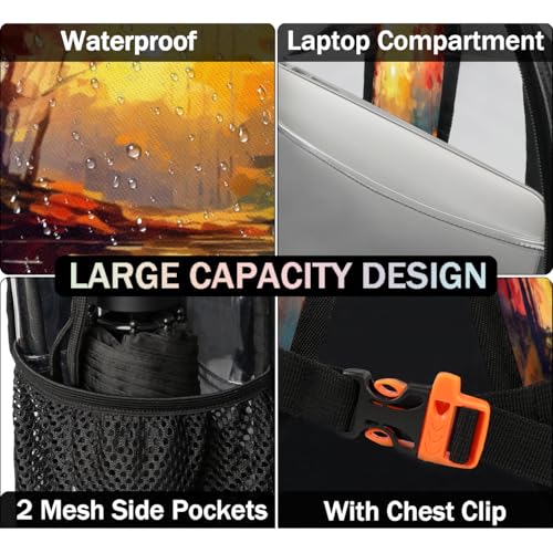 Fall Maple Leaves Clear Backpack for Stadium Events, Autumn Thanksgiving Day Waterproof Clear Bag for Women Men Adult Sport Work Daily Music Festival and Concerts3