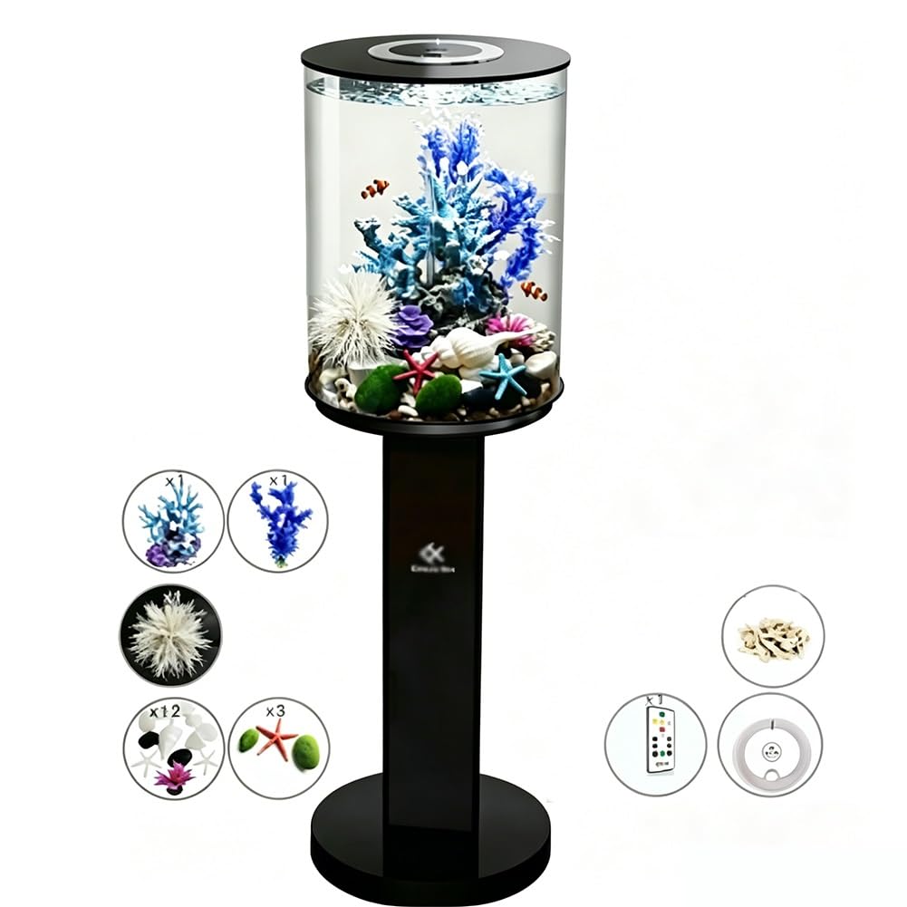 Acuario acrílico de 6 galones (blanco/negro) con luz LED tricolor controlada a distancia, kit de micropaisaje, adecuado para pantalla de escritorio (D)