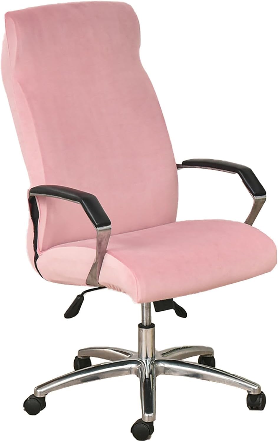 Funda para silla de oficina de terciopelo, elástica, suave, funda para silla de escritorio con cremallera, funda giratoria para silla de ordenador, lavable, funda para silla de ordenador (rosa, M)