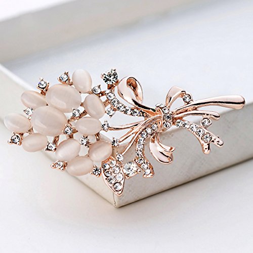 Merdia Floral Flower Brooches Wedding Bouquets With Beautiful Created Cat's Eye For Elegant Women -Light Beige #TOP4