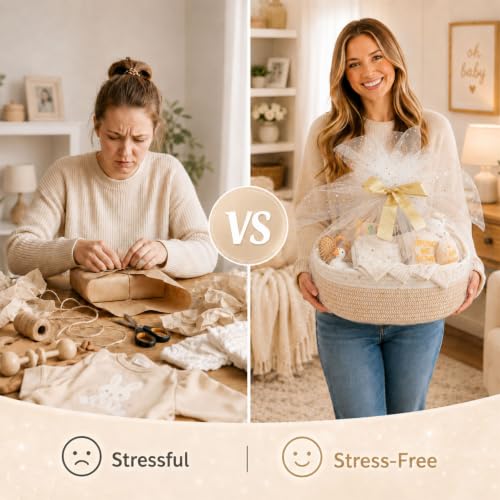 Image of Ultimate Gender-Neutral Baby Gift Basket, Neutral Beige Newborn Essentials, Premium All-in-One Unisex Baby Shower & Gender Reveal Gift Set for Boys & Girls with Swaddle Diaper Caddy Organizer