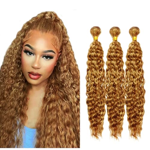 P27/30 Blonde Bundles Human Hair Deep Wave Bundles 18 20 22 Inch Unprocessed Brazilian Virgin Remy Hair 3 Bundle Highlight Brown Deep Curly Human Hair Extensions 100 Gram Per Bundle