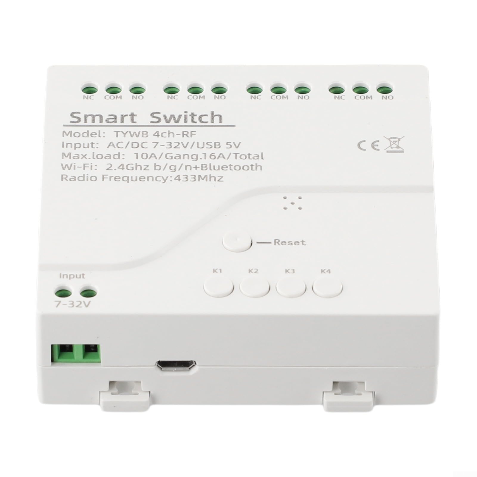 Interruptor de relé inalámbrico de 4 vías para interruptor de relé DC 5 – 32 V, autobloqueo con función de escritura para la aplicación Tuya Life, control remoto de 433 MHz, compatible con Google Home