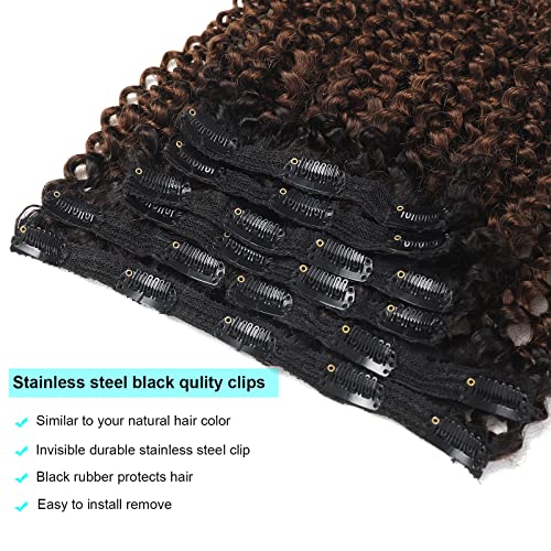 Ombre Curly Clip In Hair Extensions Real Human Hair Kinky Curly Clip In Hair Extensions 3C 4A 4B Clip In Hair Extensions For Black Women Brown Thick Natural Hair Clip Ins Double Weft 3C 4A Kinky Curly Clip 7Pcs 120G (14, Ombre#1B/4 Kinky Curly) #TOP4