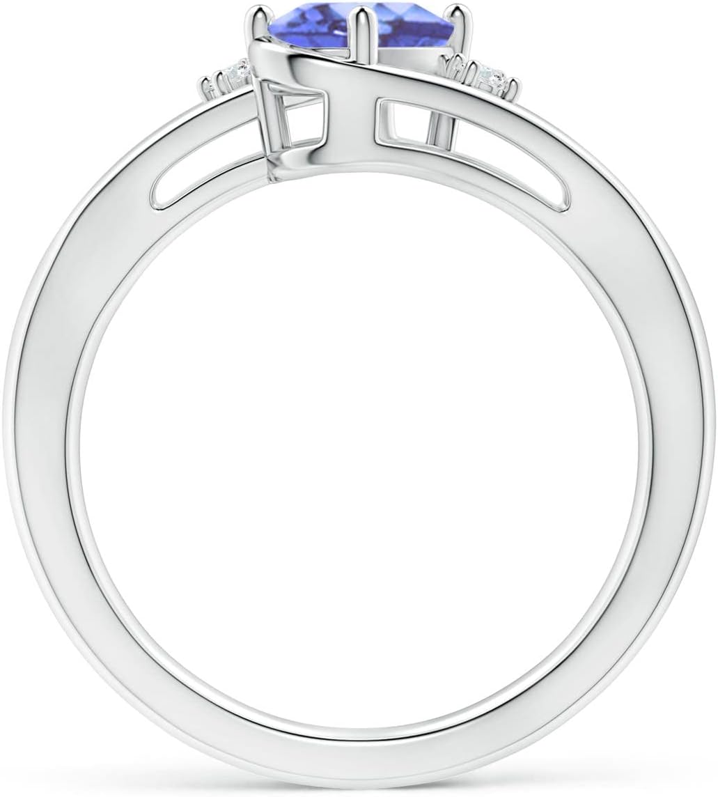 Angara Natural Tanzanite Ring for Women | Prong-Set Tanzanite and Diamond Split Shank Ring in 14K Solid Gold/Silver/Platinum | December Birthday, Anniversary, Gemstone Jewellery Gift - Image 2