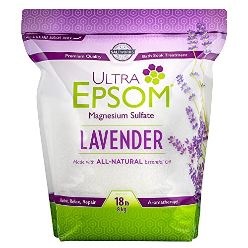 SaltWorks Ultra Epsom, Lavender Scented Premium Epsom Bath Salt, 18 Pound Bag, White, ULE-LAV-18