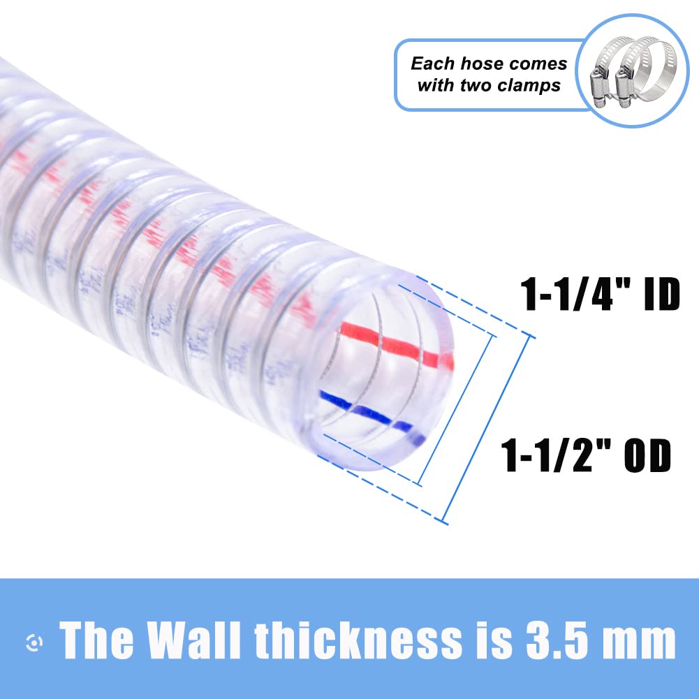 QuQuyi 32mm（1.25 Zoll） x 2m Stahldraht PVC flexibles Schlauch Spiralschlauch Förderschlauch Hochdruck UV chemisch beständiges dickes Vinyl-Schlauch-Rohr