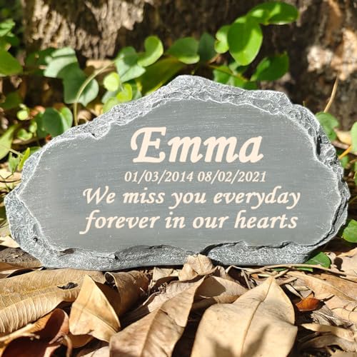 JHB Personalized Pet Memorial Stones for Dog Cat Laser Engraved with Any Message, Dog Headstone Cat Tombstone Grave Makers Outdoor Decorative Memorial Garden Stone for Any Animal Loss Pet Memory Gift
