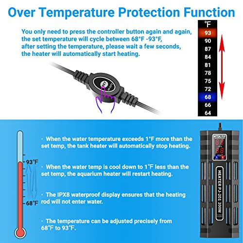 HiTauing 200W/300W/500W Submersible Aquarium Heater for 20-130 Gallon - Upgraded Double Quartz Tubes Fish Tank Heater… - Image 4