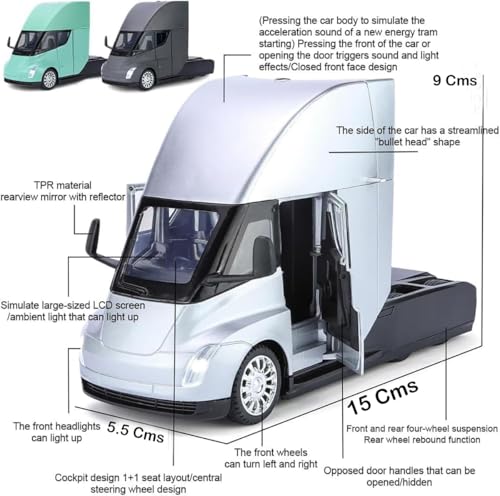 Image of Magicwand 1:32 Scale Die-Cast Metal Teslla Semi Truck Head with Openable Doors,Pull Back Action,Blinking Lights【Pack of 1】【Colors as Per Stock】