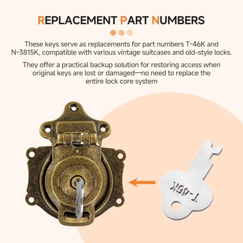 (4-Pack) T-46K Trunk Lock Keys Replacement, Compatible with G‑1 & G‑3 Series Locks on Vintage Trunk, Antique Steamer Trunk, Also Fits 3815 & 3835 Series Trunk Lock, Replaces N-3815K4