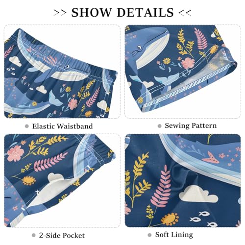 Whales Flowers and Plants Short Pajama Pants Bottoms Soft Sleepwear with Pockets3