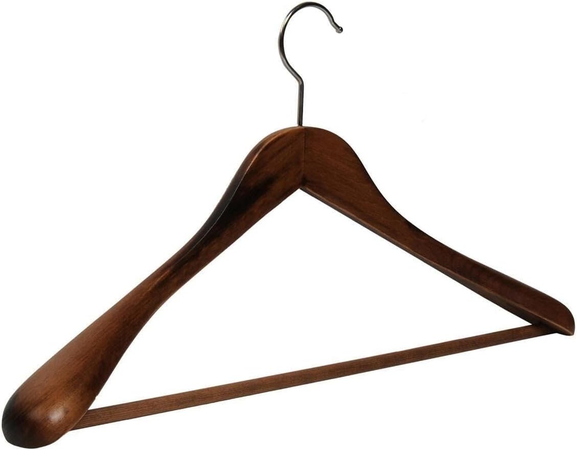 Suit Hangers Wooden Coat Hangers with Pant Bar Walnut Finish 4-Pack 17.7 in Wide Clothes Hangers for Suits Jackets Trousers - Walnut