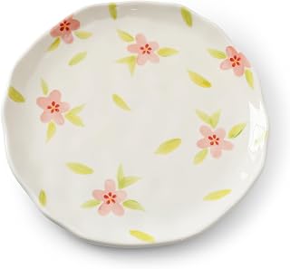 Koythin Floral Ceramic Dinner Plates, 8" Microwave Safe Dishes for Pasta, Modern Rustic Appetizer Plate for Salad Fruits Dessert Cake (Retro Pink Flower)
