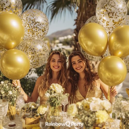 Image of RainbowQ Metallic Gold Balloons: 55Pcs 12 inch Chrome Gold Confetti Party Shiny Balloon Helium Latex Balloon for Birthday Anniversary Wedding Decoration