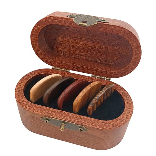 Médiators en bois avec boîte de rangement, étui pour accessoires guitare et monnaie