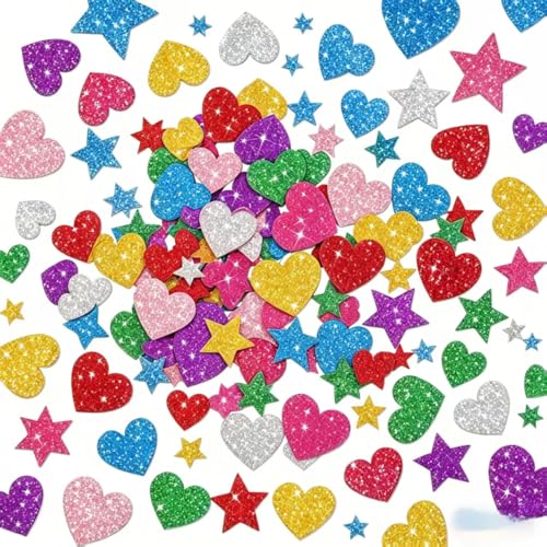 wutdgeg 630 autocollants en mousse pailletés, autocollants décoratifs，autocollant coeur, mini-étoil… – Vignette