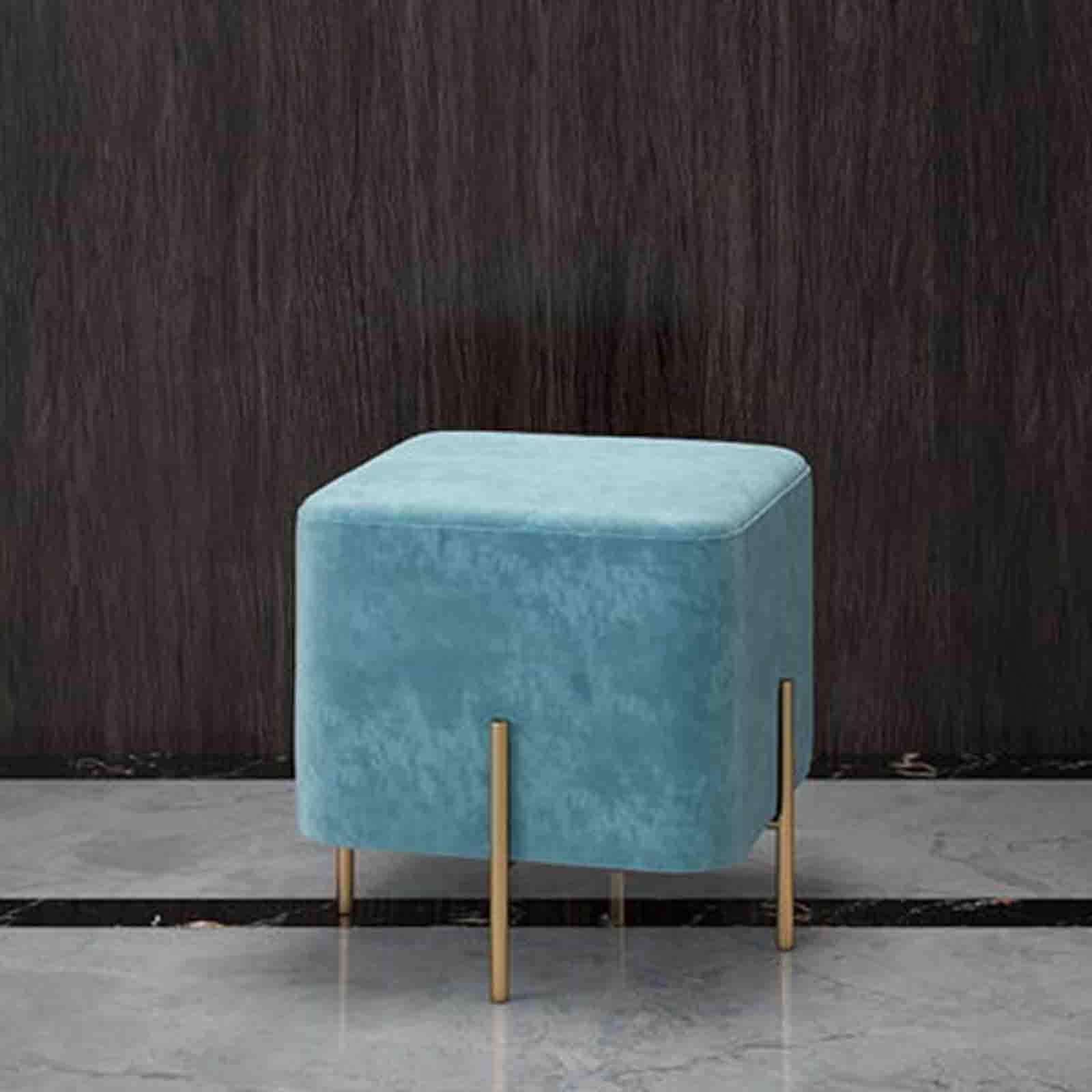 Tabouret repose-pieds bleu avec banc à chaussures intégré et fonction table d'appoint carrée