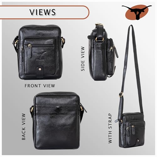 Image of Premium Genuine Leather Messenger Sling Bag for Men & Women - Multipurpose Crossbody Bag with Adjustable Strap & Multiple Pockets for Travel, Office, Work, College & Daily Use