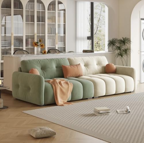 Image of LEGACY OF COMFORT California Velvet Modern Sofa Upholstered 3 Seater Sofa Three Seater Sofa for Living Room Hotels & Offices (Green /Ivory)