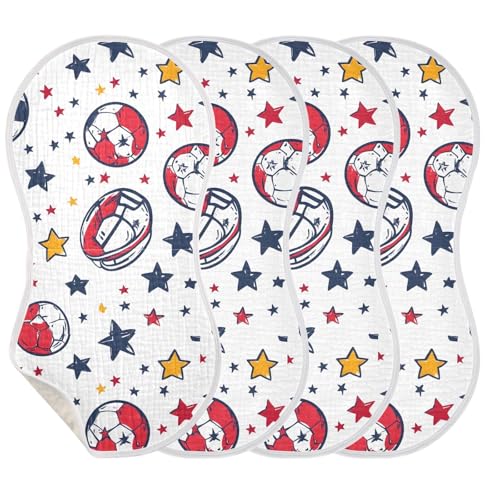 2 Pack Baby Burp Cloths, Soft Absorbent Burping Cloths for Babies, Cotton Milk Spit Up Rags, Large Size for Newborns, Baby Boys and Girls (Cartoon Soccer)3