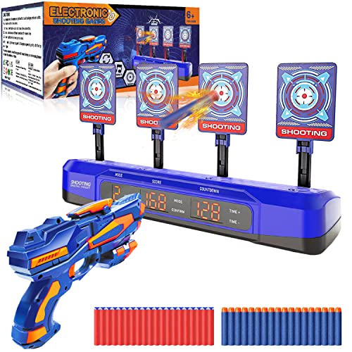 Cible électronique Avec Pistolet Jouet – 20 Fléchettes En Mousse – Système De Score LED Et Sons – Cible Automatique – Coordination œil-main – Cadeau Pour 3-10 Ans – Anniversaire Ou Pâques