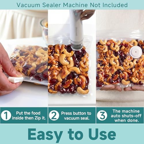 Image of Mehomeli Reusable Vacuum Sealer Bags for Food - 30 BPA-Free Large (11.8 x 13.4in) Food Storage Bags, Freezer Microwave Safe, Odor-Resistant, Leak-Proof - Compatible with Handheld Vacuum Sealers