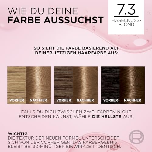 Foto von L'Oréal Paris Permanente Haarfarbe, 100% Grauhaarabdeckung, Haarfärbeset mit Coloration, Shampoo und 3-Fach Pflege Creme Farbe, Excellence Creme, 7.3 Haselnussblond, 3 x 268 g