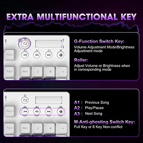Mechanical Gaming Keyboard Hot Swappable With Multi Monochromatic Backlight 104 Key Anti-Ghosting Ergonomic Metal Plate Multimedia Key Usb Wired For Pc Mac Gamer Office Typist(White Purple/Red Switch) #TOP5