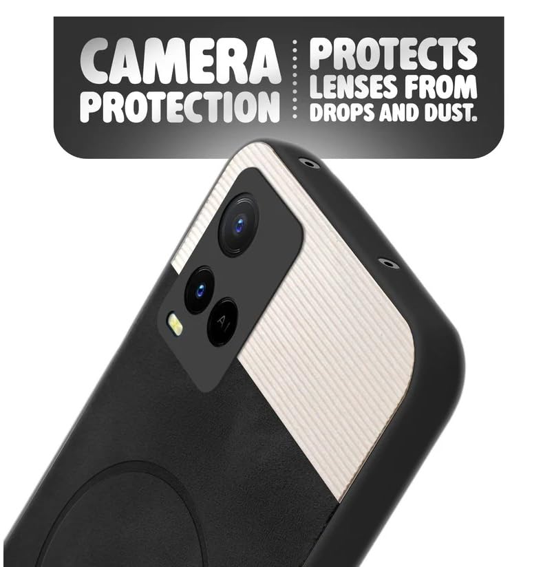 Image of Bintage CASE Mac Safe Design Hard Light Weight Back Case | Soft Border Camera Protect | Dual PU Leather Finish Back Cover Compatible for Vivo Y21e / Vivo Y21A - White & Black