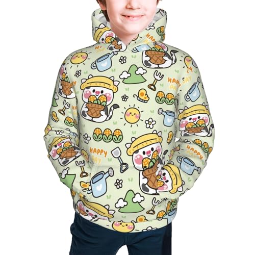 Cute Cow in Farm Concept Kids Pullover Hoodies Boys Sweatshirts Girls Athletic Clothes with Pocket2