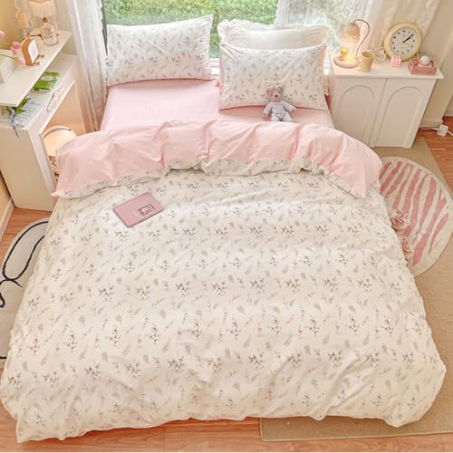 Image of Nayoroom Floral Duvet Cover Full Size Girls Pink White Botanical Flower Coquette Bedding Set 3 Pieces Soft Breathable Garden Cottagecore Aesthetic Comforter Cover with Pillow Shams