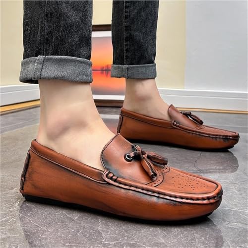 Mens Loafers Square Toe Brogue Embossed with Tassel Driving Loafers Lightweight Slip Resistant Flexible Party Slip-ons 7