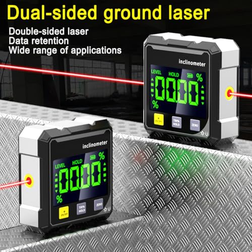 Image of Digital Laser Angle Finder inclinometer, Protractor Tool, 4x90 High Accuracy, Large LED Display, Magnetic Base, USB Rechargeable, for Woodworking, Metalworking, Construction & DIY