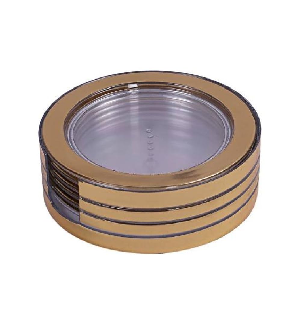 Sunlife - Orbit Gold Foil Tea Coaster - Plastic 6 pcs Coaster with Stand, Circular Table Coaster for Tea Cups, Coffee Mugs, Beer Cans, Bar Tumblers & Water Glasses — Amazon image 3