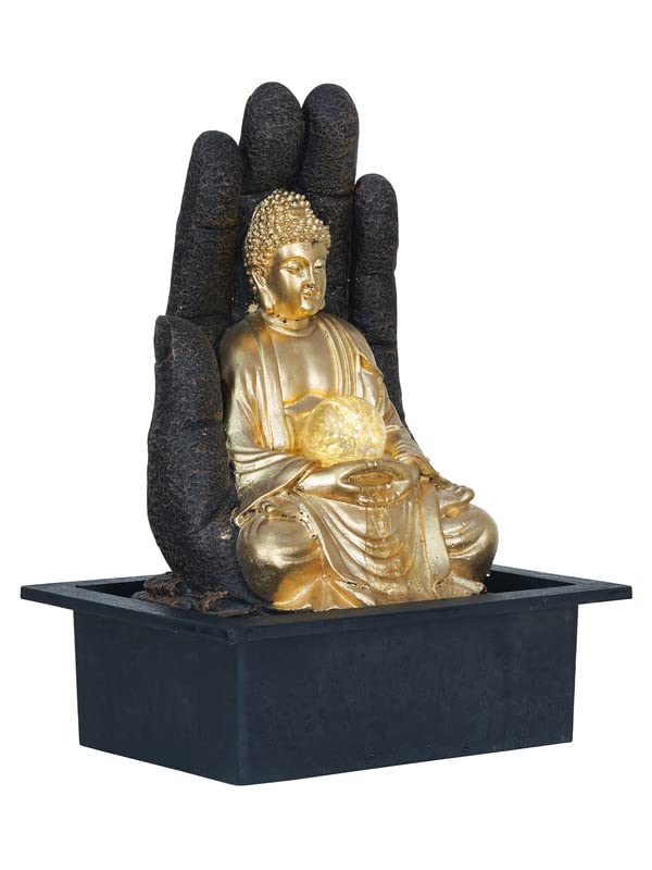 Image of Polyresin Chocolate Colour Table Top Indoor Rock Finish Waterfall Fountain for Home Decor with LED Lights, Speed Controller Pump & Crystal Ball (Size: 25.5 x 21 x 18.5CM | Wt: 1145grm)