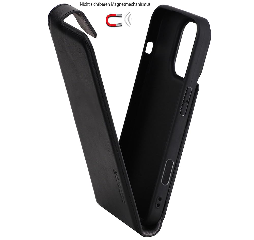 Suncase Original Flip-Style (Ultra-Slim) kompatibel mit iPhone 16 Pro (6,3 Zoll) Hülle Ledertasche Tasche Schutzhülle Case Cover Hülle in schwarz