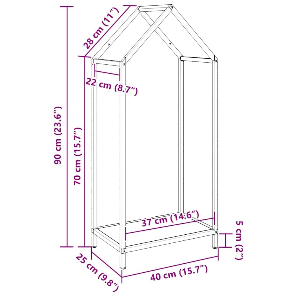 Mangloder Brennholzregal Schwarz aus kaltgewalztem Stahl 40 x 25 x 90 cm, Holzlager für Kamin und Ofen, 100 kg Traglast, für Aufbewahrung, Trocknen, Ordnung im Wohnzimmer, Garten, Terrasse
