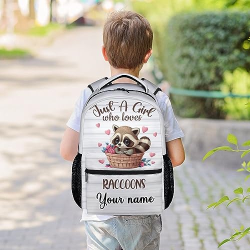 Personalized Raccoon Backpack for Girls Boys, 16 Inch White Backpacks for School, Cute, Adjustable Straps, Durable, Lightweight, Large Capacity Bookbag for Kids2