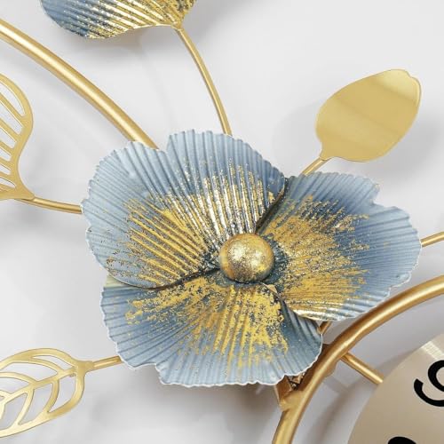Image of Large Metal Multicolor Leaf Wall Clock Floral Design Modern Decorative Big Clock for Living Room, Bedroom, Office, Dining (Size 40x24 Inch)