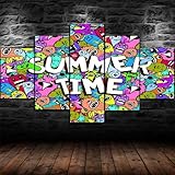 cuadro en lienzo 5 piezas garabato de dibujos animados 5 Piezas Pintura sobre Lienzo,5 Piezas Imagen Impresión,pintura decoración pared,canvas 5 piezas hola horario de verano Tejido no Tejido 125x60cm