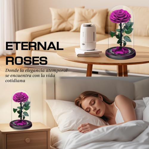 Miniatura 7 de Rosa Eterna En Cúpula De Cristal, Rosa Bella Y Bestia, Flores Naturale Preservada, Ideas Rosas Regalos Para Día De La Madre, Día De San Valentín, Aniversario,Navidad, Mujer, Mamá, Novia, Abuela
