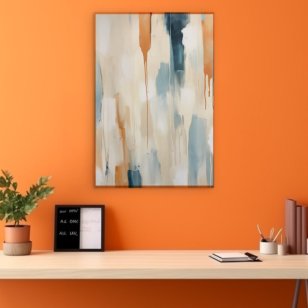 Canvas for Living room. Whispers of Dreamscapes: Brush Strokes of Blue and Brown Unveil Abstract Wonders, 27 x 18 inch Canvas Wall Art - Contemporary Masterpieces - Modern Home Decor