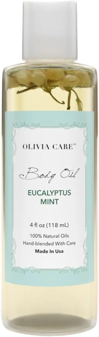 Olivia Care Body Oil Eucalyptus Mint Vegan & Natural | Hydrating & Moisturizing - Infused with VITAMIN E, K & Omega Fatty Acids - Refreshing Fragrance - (Eucalyptus Mint)